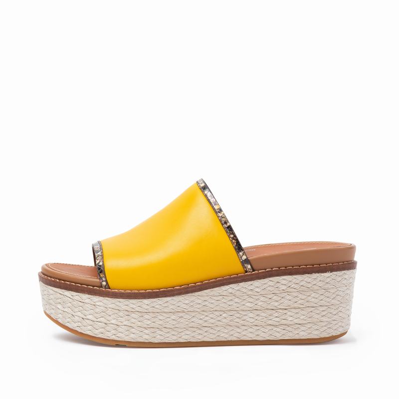 FitFlop Eloise Snake Print Espadrille Orange/Gelb - FitFlop Keilsandalette Damen Sale [HIEP-26409]